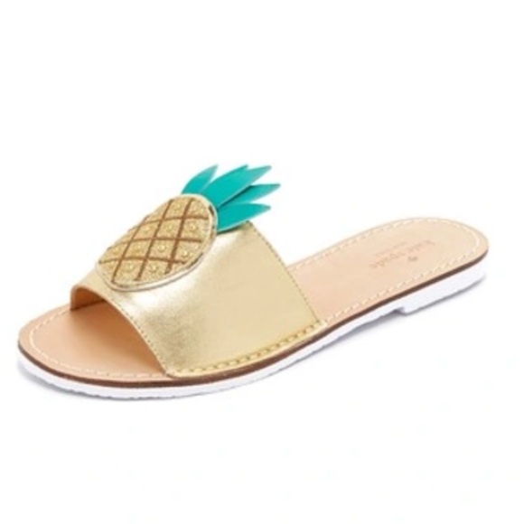 NEW Kate Spade Golden Pineapple Leather Slide Sandal - Picture 1 of 5